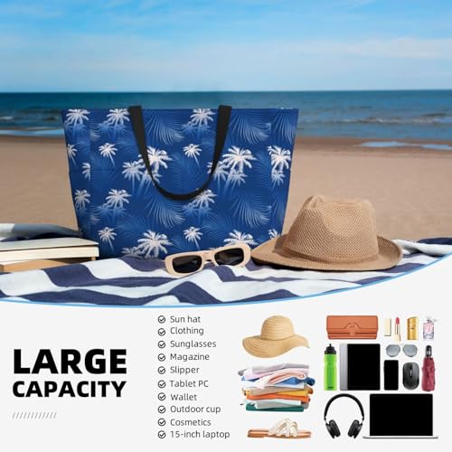 Large Beach Bags Water-resistant Sandproof - white palm tree Cute Beach Tote Bags for Women with Zipper4