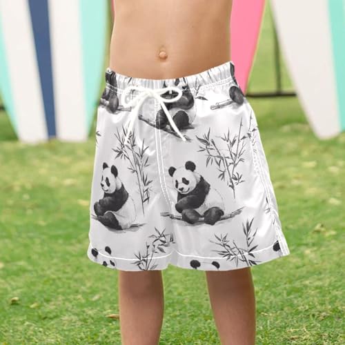 Pigsaly Boys' Swim Board Shorts Funny Watercolor Black White Pandas Boy's Swim Trunks Kids Swimwear 2T 6