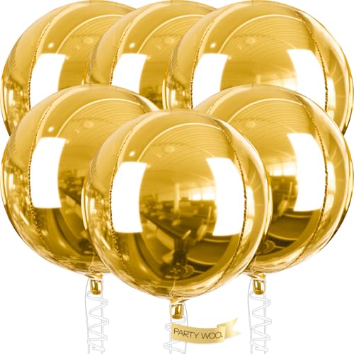 Image of PartyWoo Metallic Gold Foil Balloons 6pcs Large Round Giant Jumbo Balloons