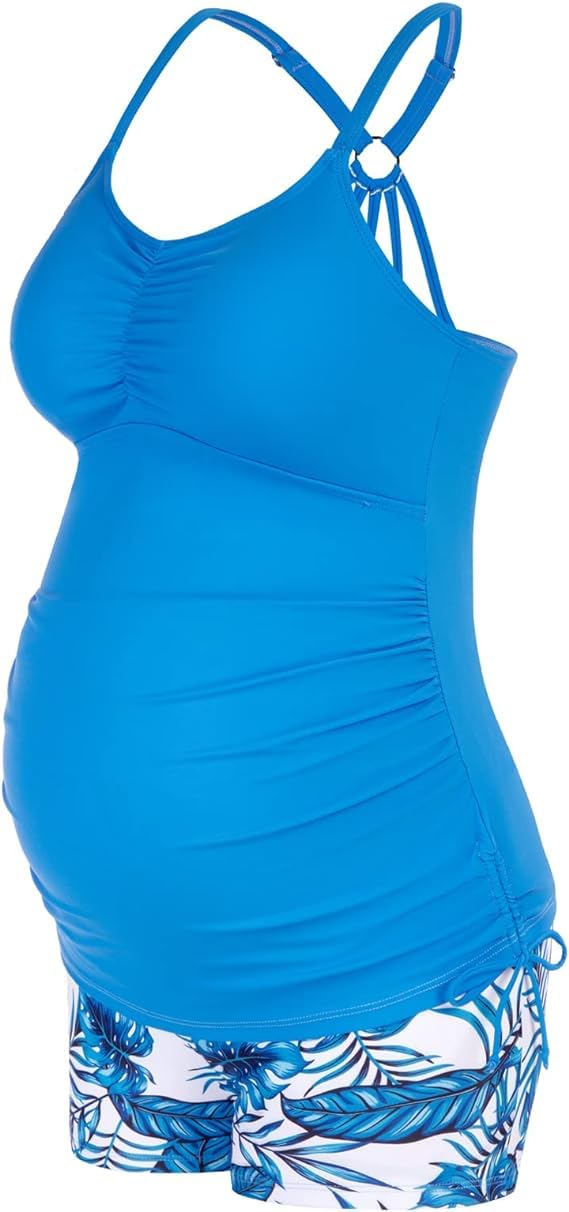 Maacie Bademode für Schwangere Trendig Schmal Umstandstankini überbauch Blau S