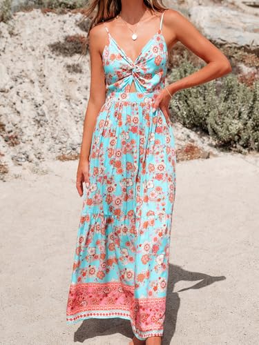Image of CUPSHE Women's Maxi Dress Floral Print Twisted V Neck Sleeveless Long Dress Summer Casual Dress