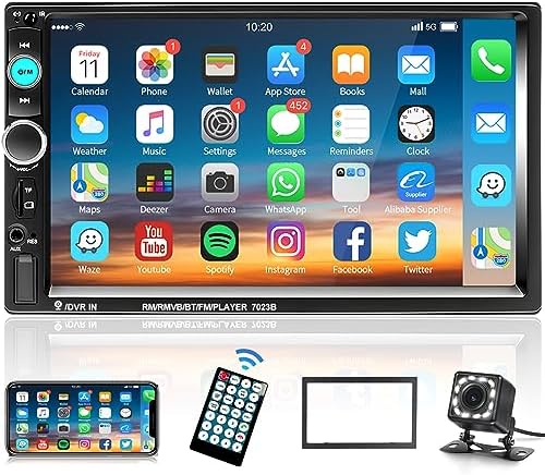 Podofo Car Stereo 2 Din Car Radio 7 Inch MP5 Player with HD Touch Screen Digital Display Bluetooth Multimedia support USB SD Aux-in Double Din Autoradio Mobile Phone Interconnection with Backup Camera