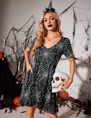 Image of JollieLovin Women T Shirt Plus Size Summer Swing Dresses Short Sleeve V Neck Loose Casual Dress(L-5X)