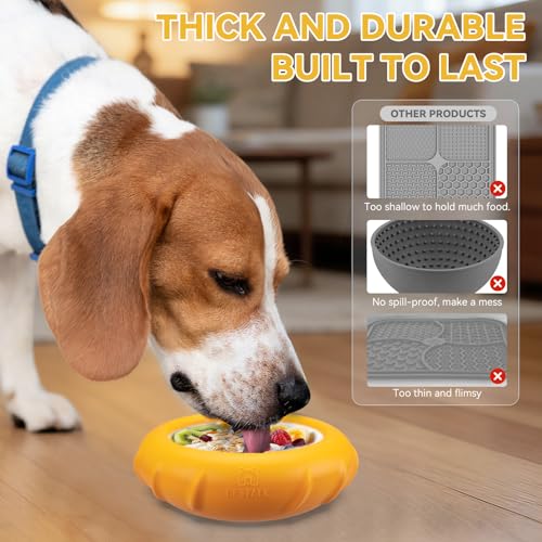 Image of Dog Lick Bowl, Bestalk Wobbly Freeze Bowl Enrichment Feeder for Dogs, Anxiety Relief Lick Mat Puzzle Toy for Distraction, BPA Free Silicone, Dishwasher Safe(Orange,S)