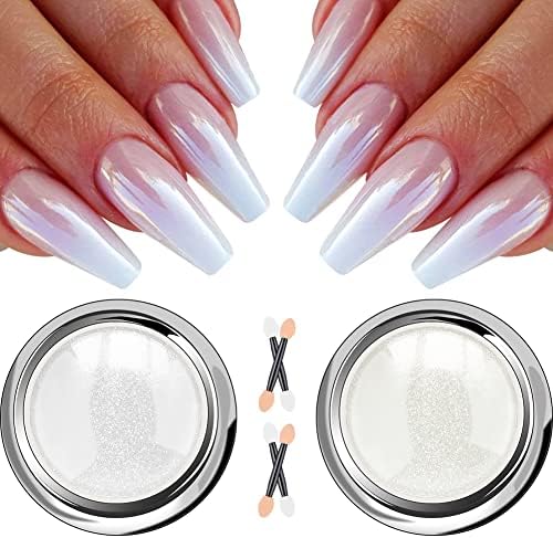 White Pearl Chrome Nail Powder - Aurora Ice Shimmer Nail Powder Chrome Pigment Powder for Nails, Gifts for Women Mirror Effect Glitters Nail Art Powder for DIY Salon