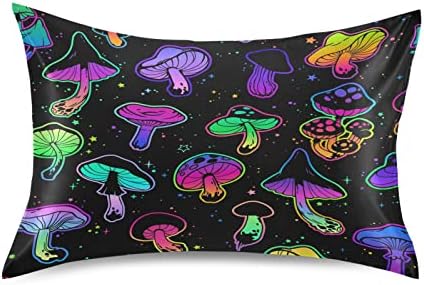 Dalzium Satin Pillowcase for Hair and Skin, Watercolor Mushrooms Silk Pillowcase Soft and Cozy Body Pillow Covers, Queen Size Satin Pillow Cases with Envelope Closure(20x30 Inch), 1PC