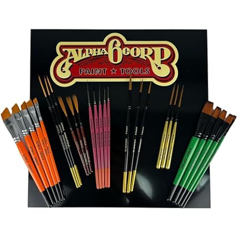 Alpha 6 Brush Bundle - Ultimate Art Paint Brush Set for Artists - Chisels, Snake Byte, Fr8liners, Microdots, Streaker, Twister & Flat Tops Cover