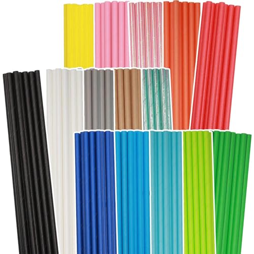 Gcardist Cannucce di carta arcobaleno da bere, 150 cannucce usa e getta in confezione grande (15 tinta unita)