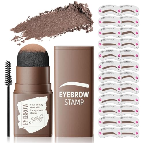 Eyebrow Stamp Stencil Kit - Eye Brow Stencil Kit for Beginners, Brow Stencil and Stamp Kit Long-lasting, Smudge-Proof & Waterproof, 24 Reusable Eyebrow Shapes Stencils for Perfect Brow (Dark Brown)