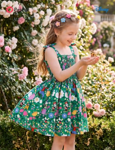 Image of Disney Princess Frozen Elsa Minnie Stitch Toddler Girl Dress Bow Tie Straps Smocked Summer Outfit Birthday Party Clothes 2-9Y