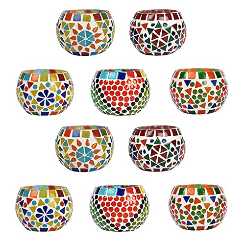 Set Of 10 Valentine's Day Decor Love Gift Living Room Bedroom Fireplace Decorative Colorful Mosaic Glass Candle Holder Wedding Decoration Event Party Supplies Tea Light Votive #TOP1