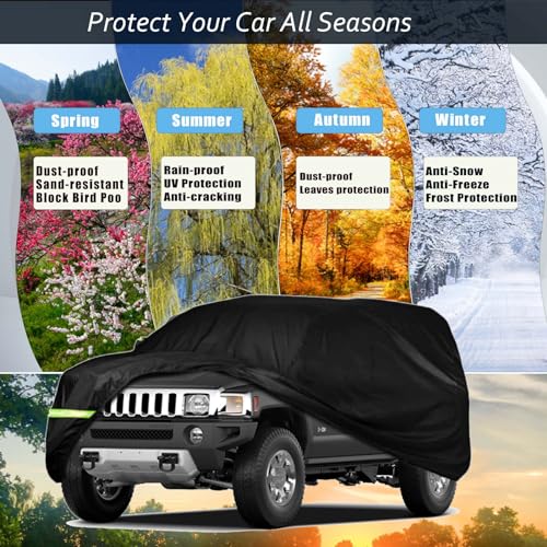 Image of Car Cover Compatible with Hummer H2 SUV 2002-2009,6-Layers 210T Windproof All Weather Waterproof UV Sun Protection Snow Dust Storm Resistant with Straps Outdoor Covers