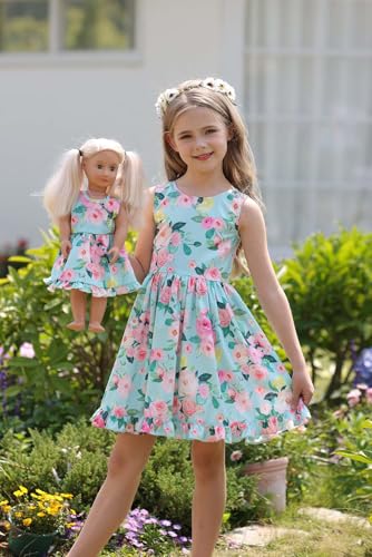 Bow Dream Girl Dresses with Matching American Girl Doll Clothes Vintage Flowers Butterfly 3-12 Years2