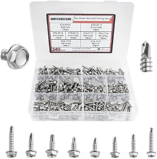 WMYCONGCONG 240 PCS Stainless Steel #8#10 Hex Washer Head Self Drilling Sheet Metal Tek Screws Assorted Kit (Hex Head)