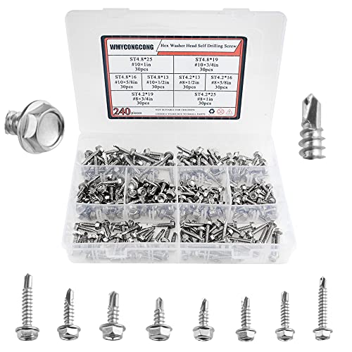 Kit de 240 tornillos autorroscantes Hex Washer acero inox miniatura 1