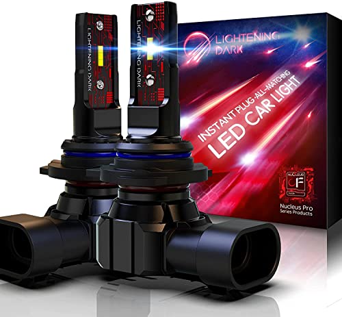 LIGHTENING DARK 9012 LED Headlight Bulb, 60W 12000LM Extremely Bright 6500K Xenon White All-in-One Fanless HIR2 Halogen Replacement Conversion Kit Pack of 2