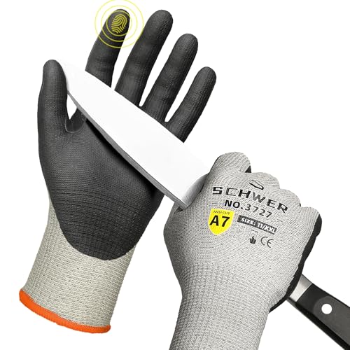 3 Pairs High Level Cut Resistant Work Gloves for High Risk Work, ANSI A7 Cutting Gloves with Reinforced Thumb, Used for WoodWorking, Construction, Non Slip, Durable, Breathable & Cool, XXL,