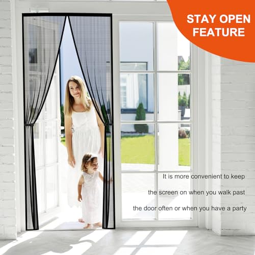 Fiberglass Magnetic Screen Door Fit Door Size 32 x 80 in- Heavy Duty Fiberglass Screen Door Mesh for Interior Door, Patio and Sliding Doors - Door Screen Magnetic Closure Let Fresh Air in