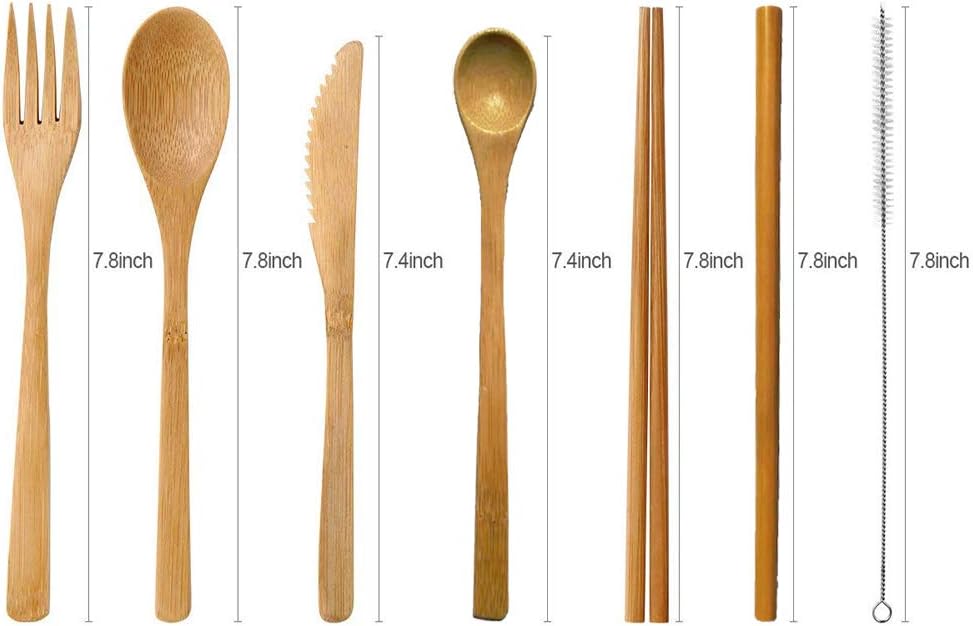 Blасk Frіdау - 80% оƒƒ Bamboo Utensils, Eco Friendly Flatware Set, Bamboo Cutlery Set, Bamboo Travel Utensils, Camping Utensils Set, Portable Utensils Set, Knife, Fork, Spoon, Reusable Straws Chopsticks, 7 Pieces,7.9 inch