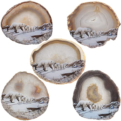 Mookaitedecor Polar Bear Agate Stone Crystal Slice Ornament with Stand - Good Luck Feng Shui Crystal Home Decor, Animal Gift Ornament - Image 3