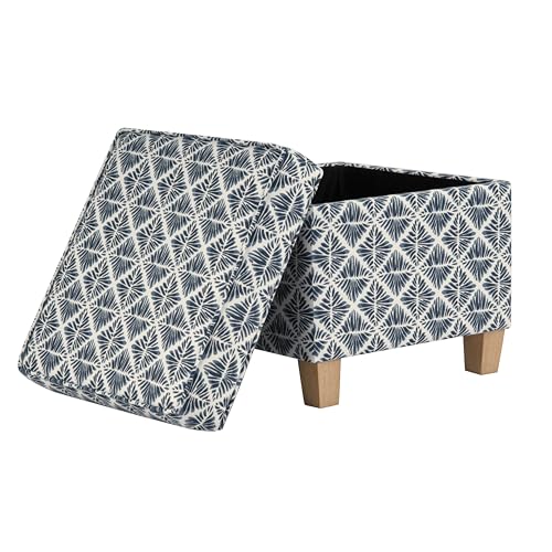 Image of HomePop 18 inch Classic Square Storage Ottoman - Blue Geometric Pattern