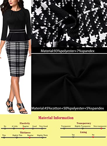 Image of VFSHOW Womens Pleated Crew Neck Peplum Slim Work Business Dress Elegant 3 /4 Sleeves Office Church Bodycon Pencil Sheath Dress