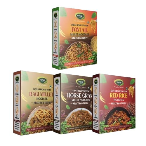 Millet Noodles Combo – 4 Varieties (Foxtail, Horsegram, Ragi, Red Rice) | 180g Each x 4 Packs (Total 720g) | No Maida, Not Fried, No MSG, No Preservatives | 100% Natural Homemade Style Noodles