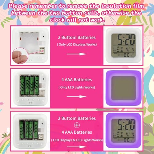 Fiubstu Kids Alarm Clocks, Unicorn Night Light Kids Alarm Clocks with 4 Sided Unicorn Pattern&9 Kinds of LED Glowing Wake Up Bedside Clock Gifts for Unicorn Room Decor for Girls Bedroom
