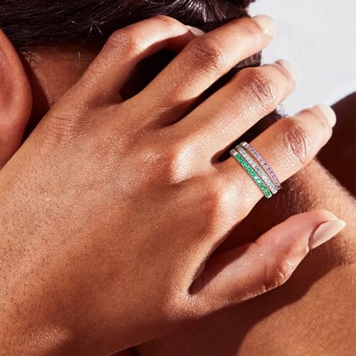 925 Sterling Silver Birthstone Rings for Women Wedding Band Created Gemstone Half Eternity Stackable Engagement Ring Anniversary Band Size 6 to 102