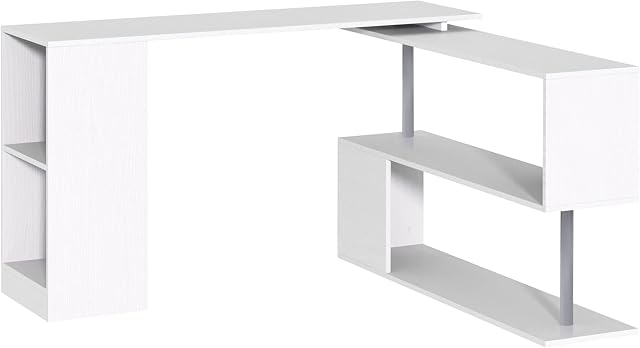 HOMCOM 360 Degree Rotating Corner Desk Storage Shelf, Dining Table, Laptop Workstation, L Shaped Desk for Home Office, White