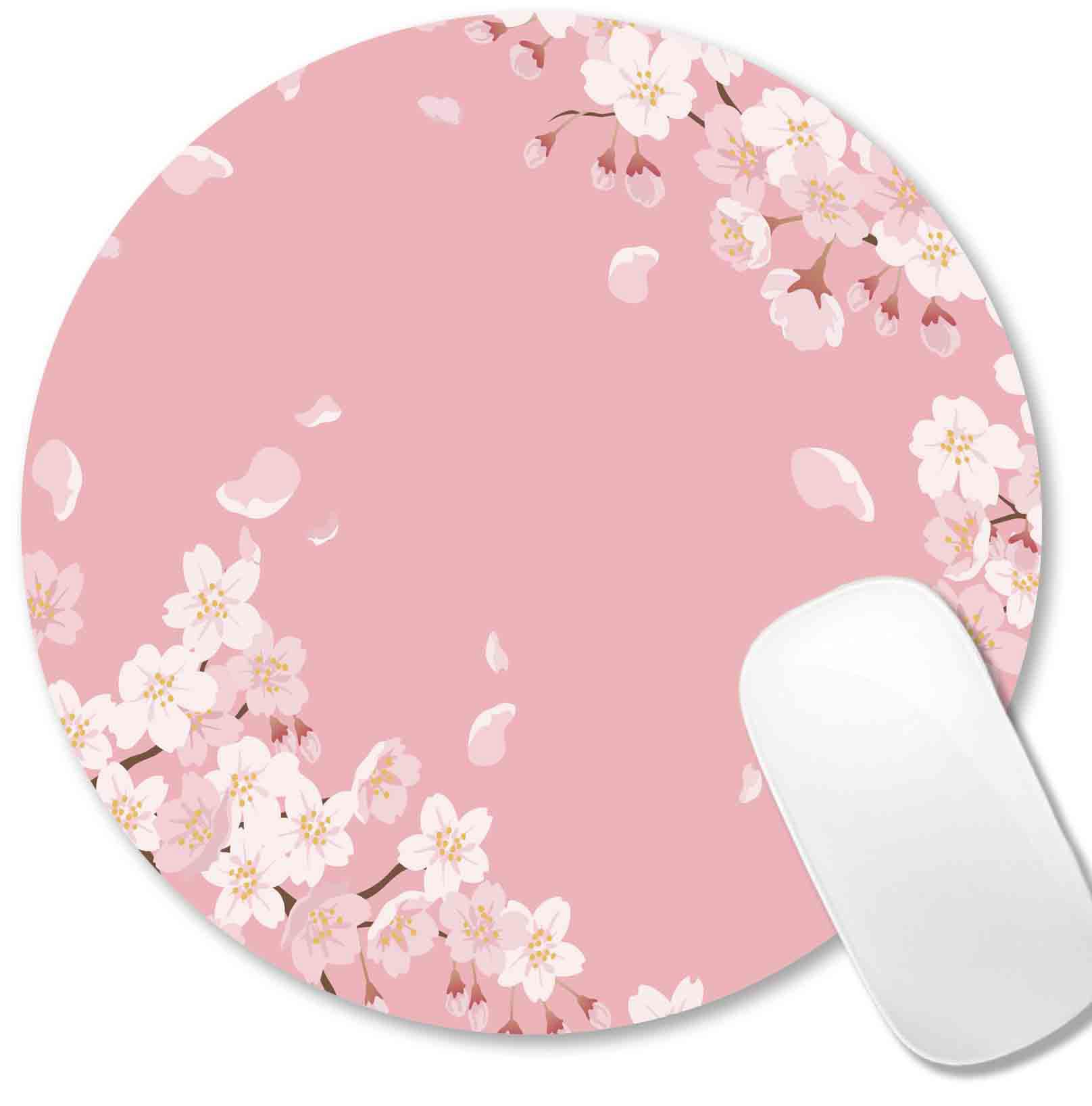 IMAYONDIA Cute Pink Mouse Pad, Floral Flowers Mouse Pad, Sakura Cherry Blossom Round Mousepad, Aesthetic Desk Decor, Anti Slip Rubber Base Mice pad