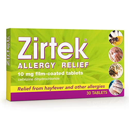 Zirtek Allergy Relief Cetirizine Antihistamine Tablets 10mg | 30 Allergy Tablets | 24 Hour Relief for Hayfever Dust Pets Runny Nose & Hives | for Adults and Kids 6+