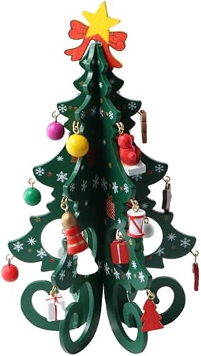Árbol de Navidad en miniatura de escritorio de madera para decoración de árbol de Navidad, juego de juguetes de Navidad con mini adornos divertidos