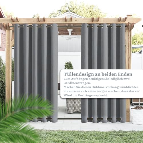 YedZen Outdoor Curtains with Grommet (Top&Bottom), 1 Panel 100"x84"/254x213cm (WxL) Grey Curtains Waterproof Thermal Insulated Blackout Privacy Curtain for Gazebo Pergola Porch Pool Garden Patio - Image 4