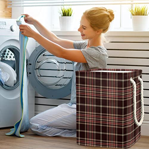 Panier à linge imperméable à carreaux café avec poignée