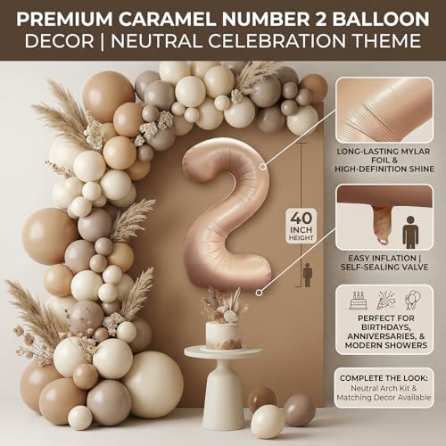 Image of Atpata Funky #2 Elegant Caramel Colour JUMBO 40 INCH Number Balloons Set | 0 to 9 Digit Shapes | Decorative Balloons for Milestones & Celebrations