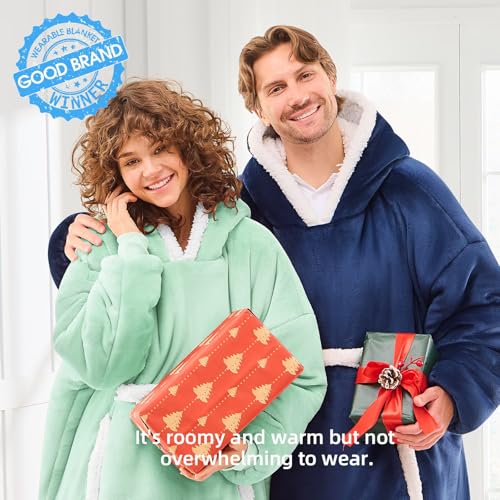 JOYWOO Green Oversized Wearable Blanket Hoodie, Cat lovers Long Hoodie Blanket for Adult,Birthday Gifts for Women Men Mom,Cozy Sherpa Hooded Blanket Giant Pocket Winter Gifts,Sage green Oversize