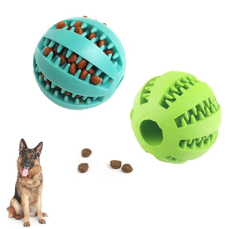 HUIQIHANG 2PCS Pets Little Dog Treat Toys Ball Dog Puppy Tooth Cleaning Features 5cm x 5cm Puppy Puzzle Stimulation Interactive Boredom Dental Care Toy (Blue+Green)