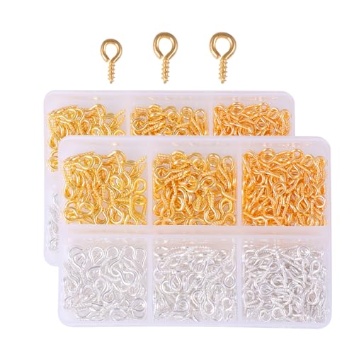 Fokroin 800 Pièces Crochet a Visser, Petites Aiguilles à Œillets à Vis en 3 Tailles, Mini Crochets à Oeil, Oeillets à Visser Crochets, pour Bricolage...