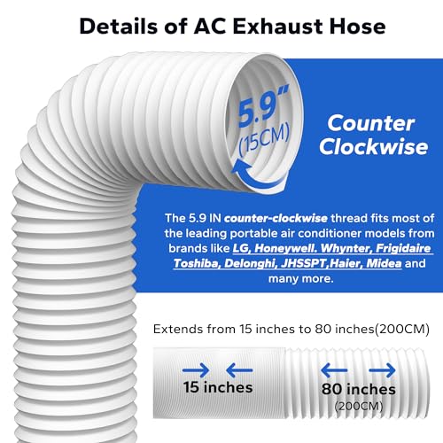 Image of Flexible AC Hose 2 Pack: 5.9 inch Diameter Counterclockwise AC Hose, Length to 80 inch, Portable Air Conditioner Vent Hose Compatible with Delonghi & LG Air Conditioner Parts
