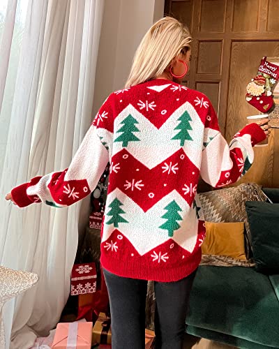 Honwenle Women's Ugly Christmas Sweater Funny Cute Christmas Tree Snowflake Reindeer Santa Xmas Knitted Pullover Jumper Tops3