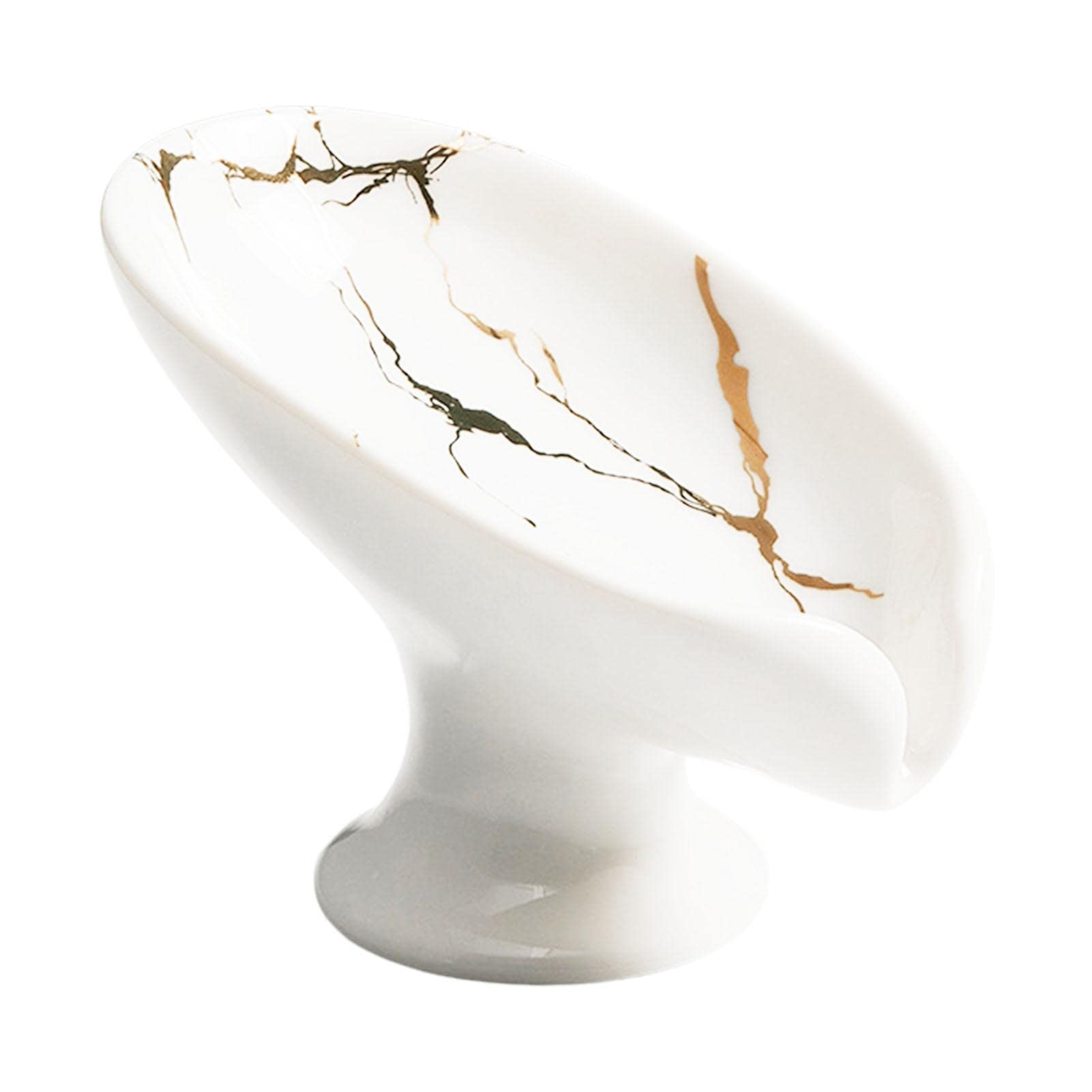 Portasapone In Ceramica Autodrenante A Forma Di Foglia Di Loto - Bianco
