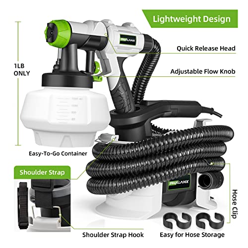 Paint Sprayer, Phalanx 700W Hvlp Spray Gun, Paint Gun With 10Ft Air Hose, 1200Ml, 4 Nozzles, 3 Patterns, For Painting Home Interior & Exterior Walls, Ceiling, Fence, Cabinet #TOP1