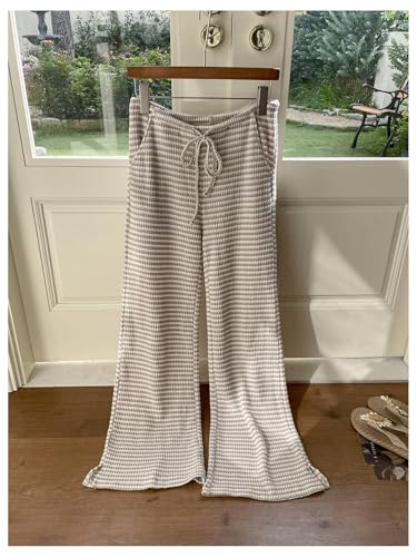 GORGLITTER Women's Striped Knit Pull On Pants Wide Leg Low Rise Bell Bottom Lounge Trousers Fall 20253