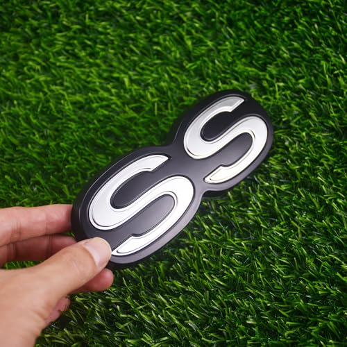 Image of 1Pc 1971 1972 Chevelle El Camino Super Sport SS Rear Bumper Emblem Letters with Hardware Replacement for SS (Silver Black)