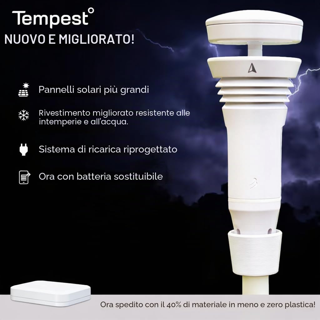 Tempest Weather System con misuratore del vento integrato, pluviometro e previsioni meteo accurate, wireless, app e Alexa abilitati