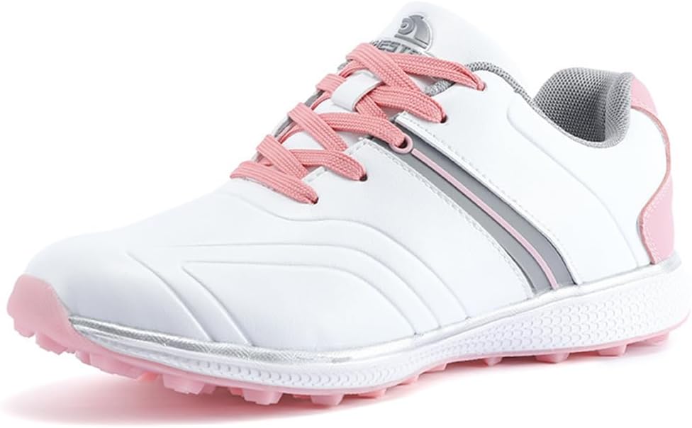 DAMANDO Water-Resistant Golf Shoes for Womens Outdoor Spikeless Golf Footwears Comfort Fashion Leather Walking Trainers