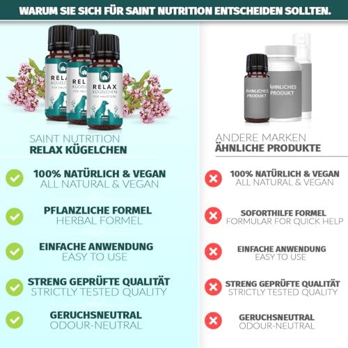 Saint Nutrition® Relax Kügelchen für Haustiere – Natürlicher Futterzusatz bei Stress & Unruhe – Unterstützt Entspannung bei Reisen, Silvester & im Alltag – Für kleine, mittlere & große Hunde - 10g