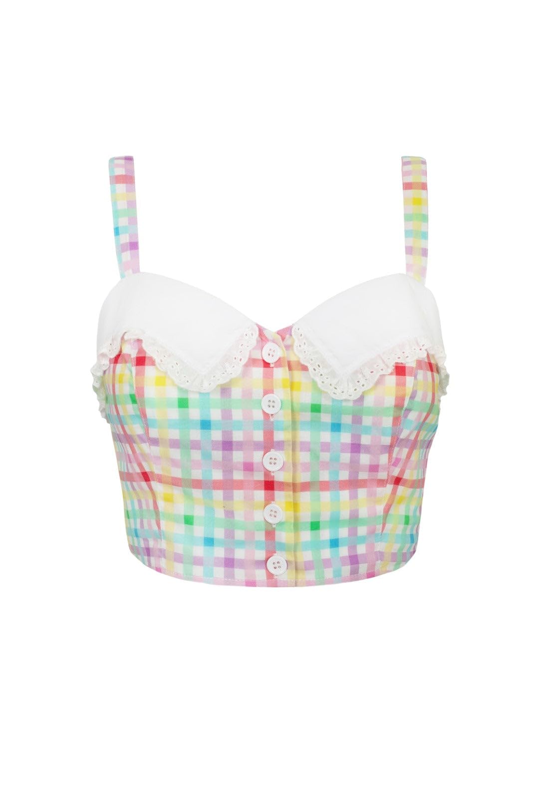 Hell Bunny Women's Multicolor Suzon Pastel Rainbow Trim Collar Top | Size: Small