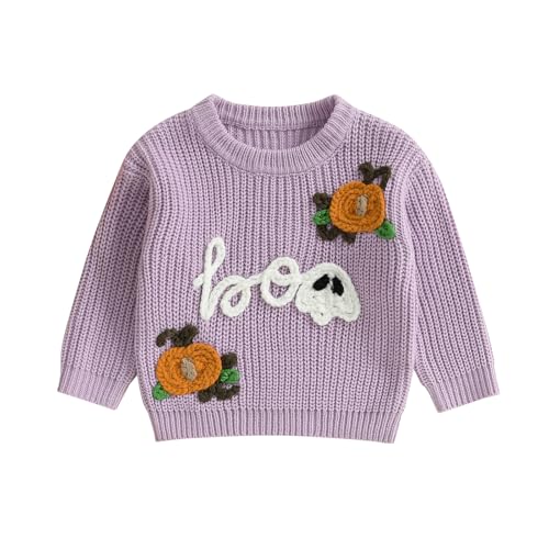 Baby Girl Halloween Outfit Toddler Knit Sweater Long Sleeve Pumpkin Ghost Embroidery Pullover Kid Warm Tops